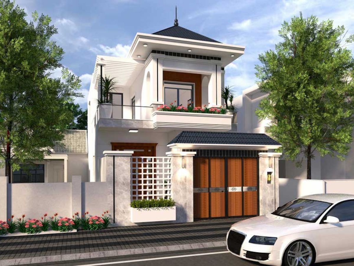 15+ Mẫu Biệt Thự Mini 2 Tầng 80m2 Đẹp Đẳng Cấp, Có Bản Vẽ & Dự Toán Chi Phí 2026 14 Không nên tham chi tiết trang trí khi thiết kế mặt tiền biệt thự mini 2 tầng 80m2 (Ảnh: Sưu tầm)