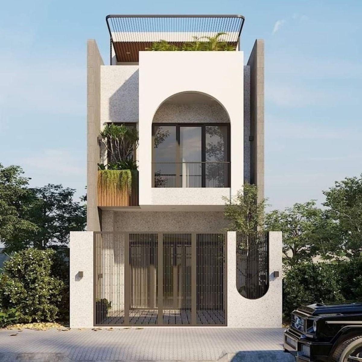 Tum che thang giúp nhà 1 trệt 1 lầu 4x16m gọn gàng và cân đối hơn (Ảnh: Sưu tầm)