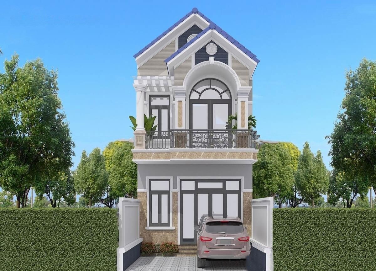 Mẫu nhà 1 trệt 1 lầu 4x16 mái Thái cân đối, gọn gàng (Ảnh: Sưu tầm)