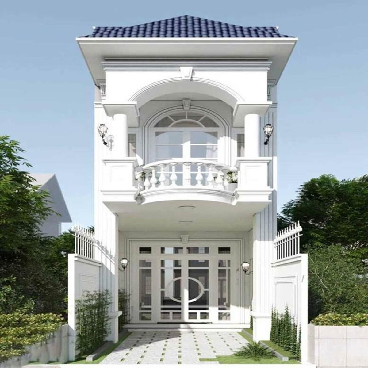 Mẫu nhà 1 trệt 1 lầu 4x16 tân cổ điển thiết kế mái Nhật, sử dụng gam màu trung tính chủ đạo (Ảnh: Sưu tầm)
