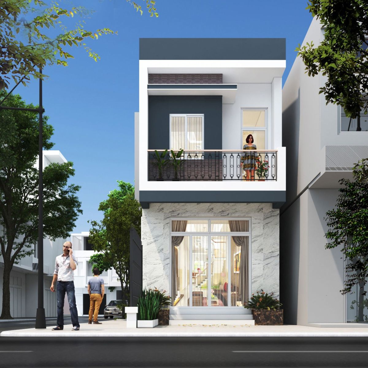 Mẫu nhà 1 trệt 1 lầu 4x16 hiện đại thiết kế mái bằng (Ảnh: Sưu tầm)