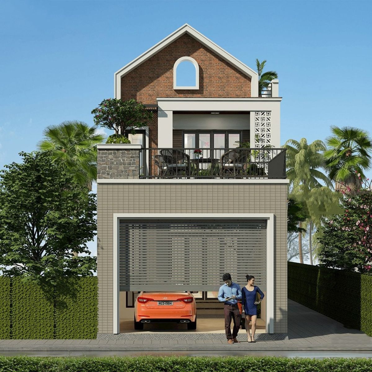 Mẫu nhà 1 trệt 1 lầu 4x16 có gara ô tô rộng thoáng (Ảnh: Sưu tầm)