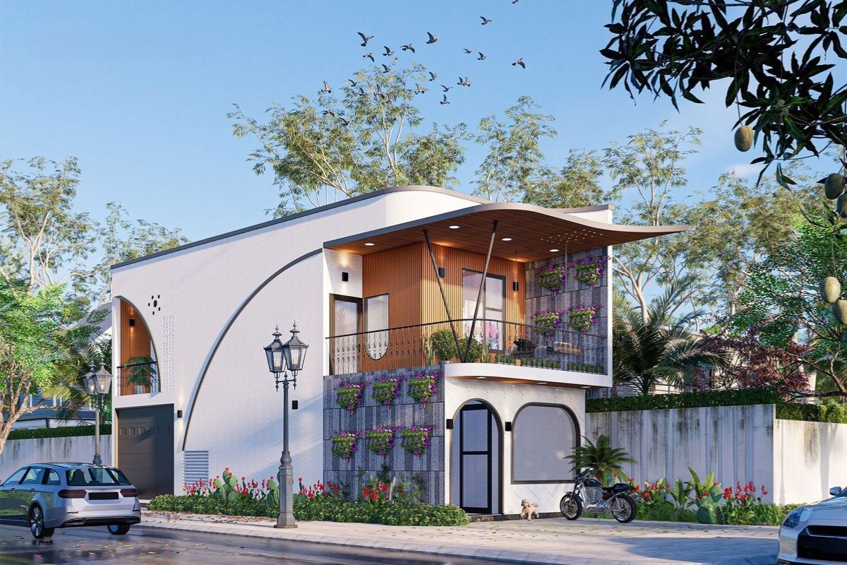 Mẫu nhà 1 trệt 1 lầu 4x16 thiết kế mở phù hợp với khí hậu nắng nóng, mưa nhiều tại miền Nam (Ảnh: Sưu tầm)