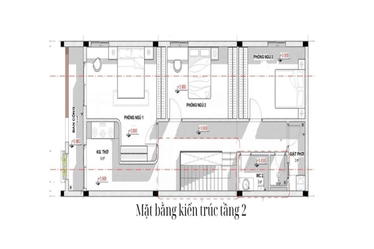 Bản vẽ mặt bằng lầu 1 nhà 1 trệt 1 lầu 5x16m (Ảnh: Sưu tầm)