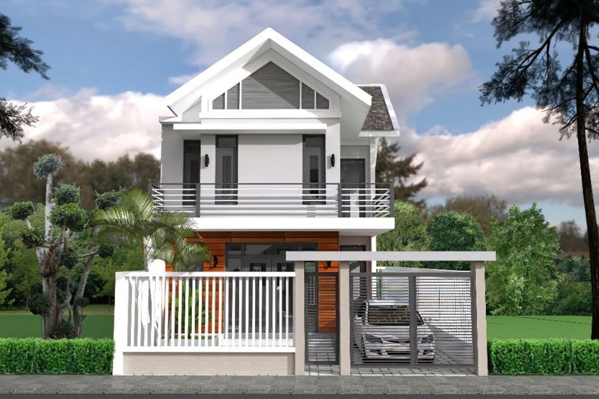Mẫu thiết kế nhà 1 trệt 1 lầu 6x10 mái Thái thiết kế đơn giản, kết nối hài hòa với cảnh quan xung quanh (Ảnh: Sưu tầm)