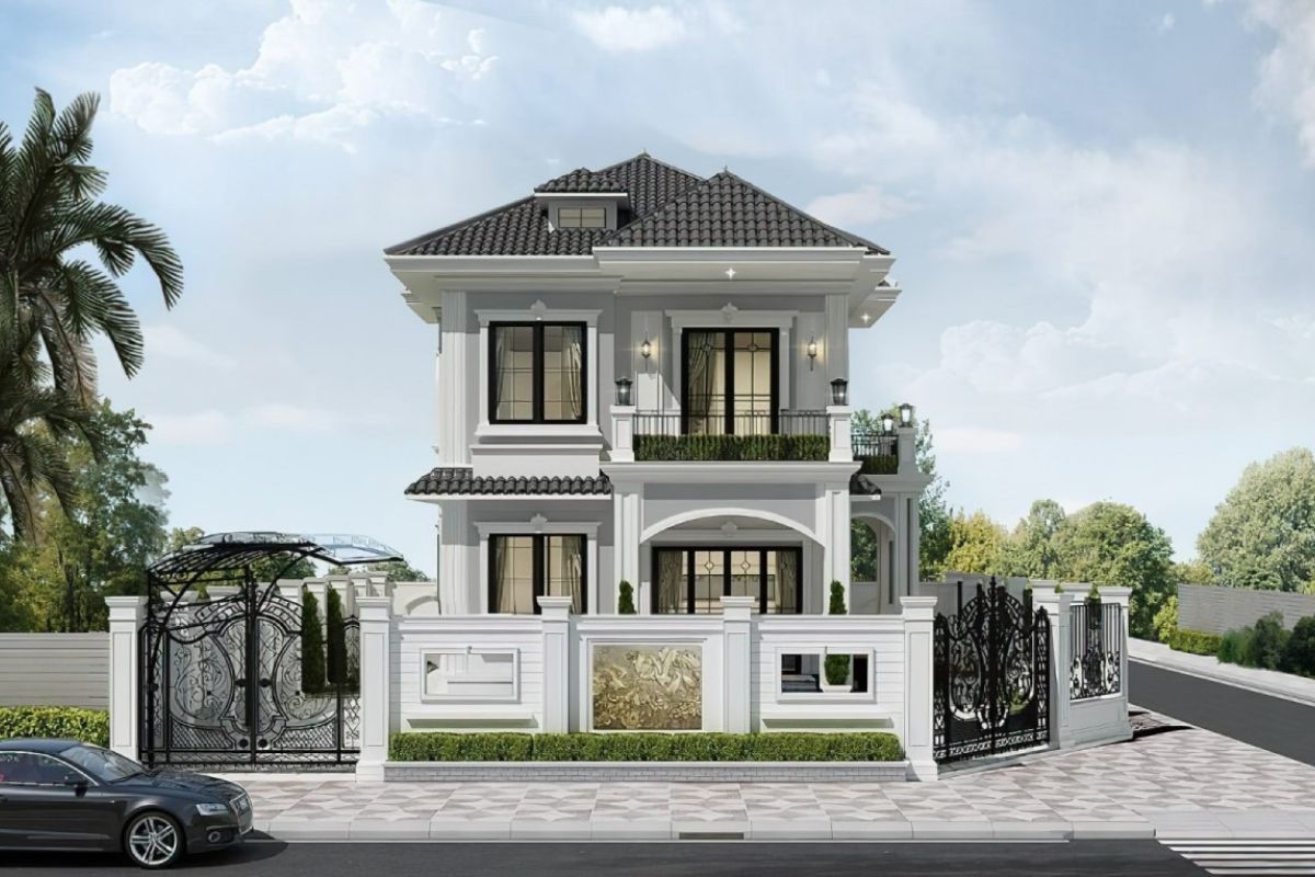 Mẫu thiết kế nhà 1 trệt 1 lầu tân cổ điển lựa chọn mái Nhật nhẹ nhàng (Ảnh: Sưu tầm)