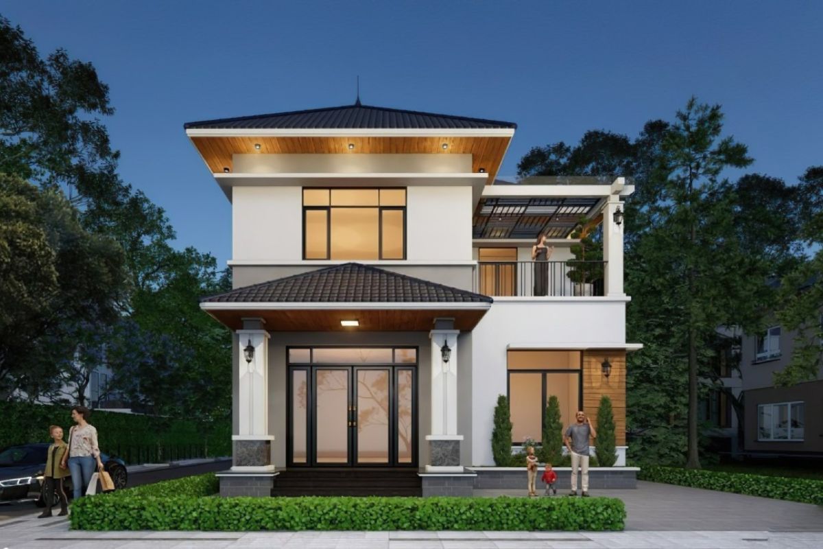 Mẫu thiết kế nhà 1 trệt 1 lầu mái Nhật dễ kết hợp với nhiều phong cách khác nhau (Ảnh: Sưu tầm)
