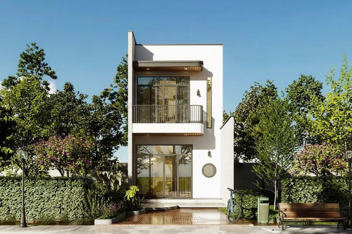 Mẫu nhà 1 trệt 1 lầu 5x16m thiết kế theo phong cách hiện đại với màu sơn trắng trang nhã chủ đạo (Ảnh: Sưu tầm)