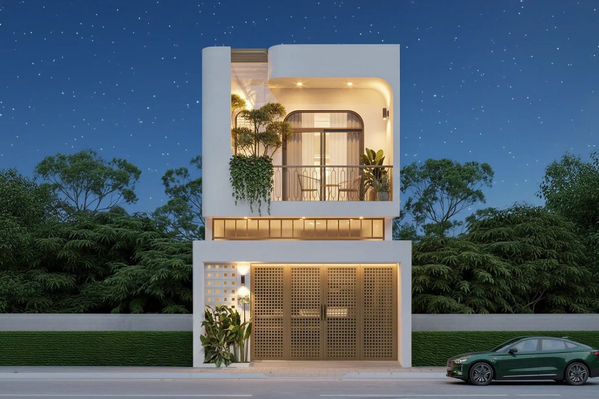 Mẫu nhà 1 trệt 1 lầu 5x20 mái bằng 3 phòng ngủ thiết kế theo phong cách hiện đại 