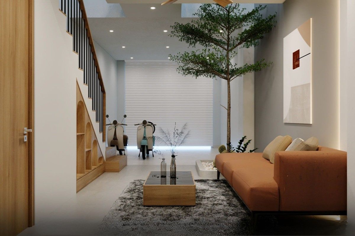 Gara ô tô chiếm khoảng ⅓ diện tích tầng trệt nhà 1 trệt 2 lầu 4x16m (Ảnh: Sưu tầm)