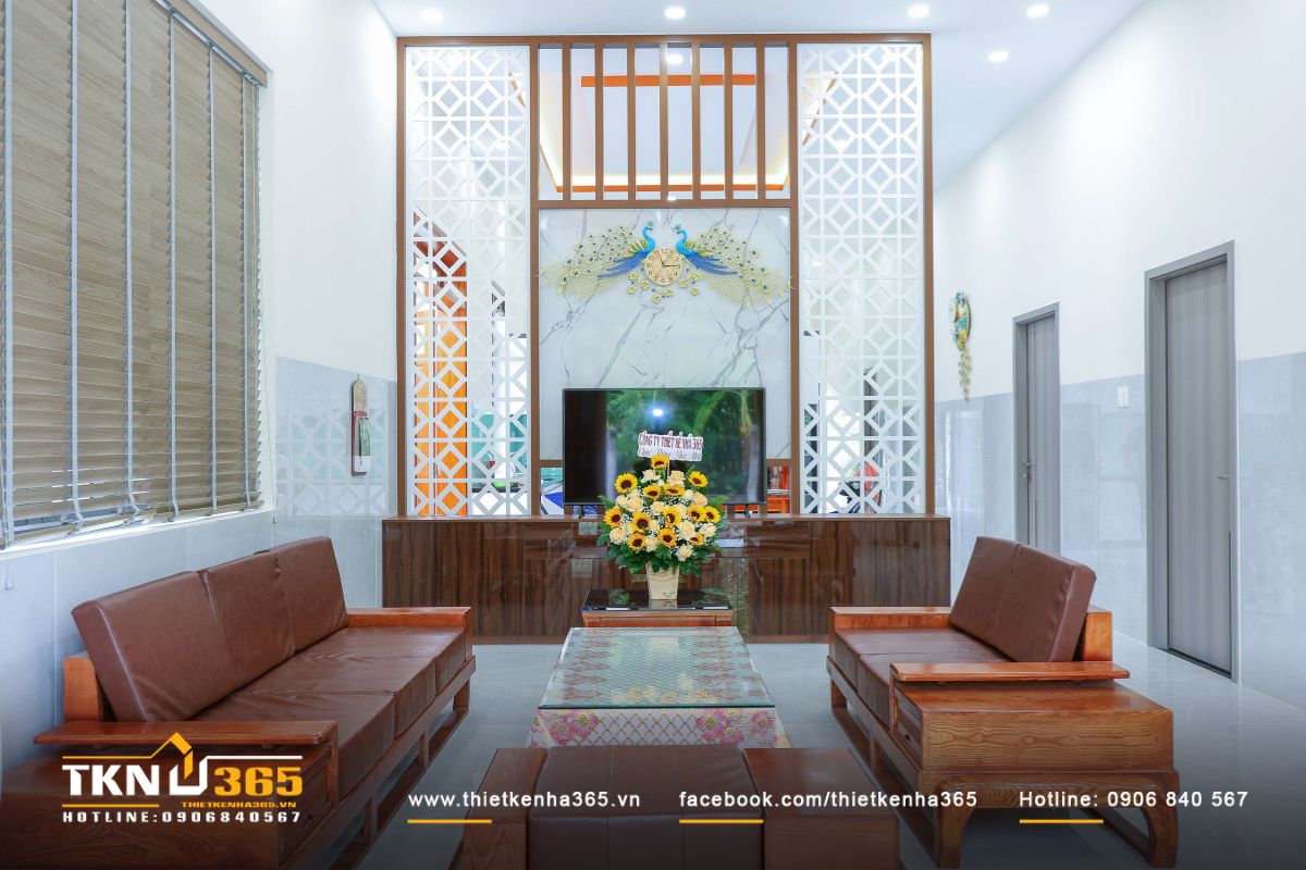 Thi công nội thất phòng khách biệt thự mini tối giản 