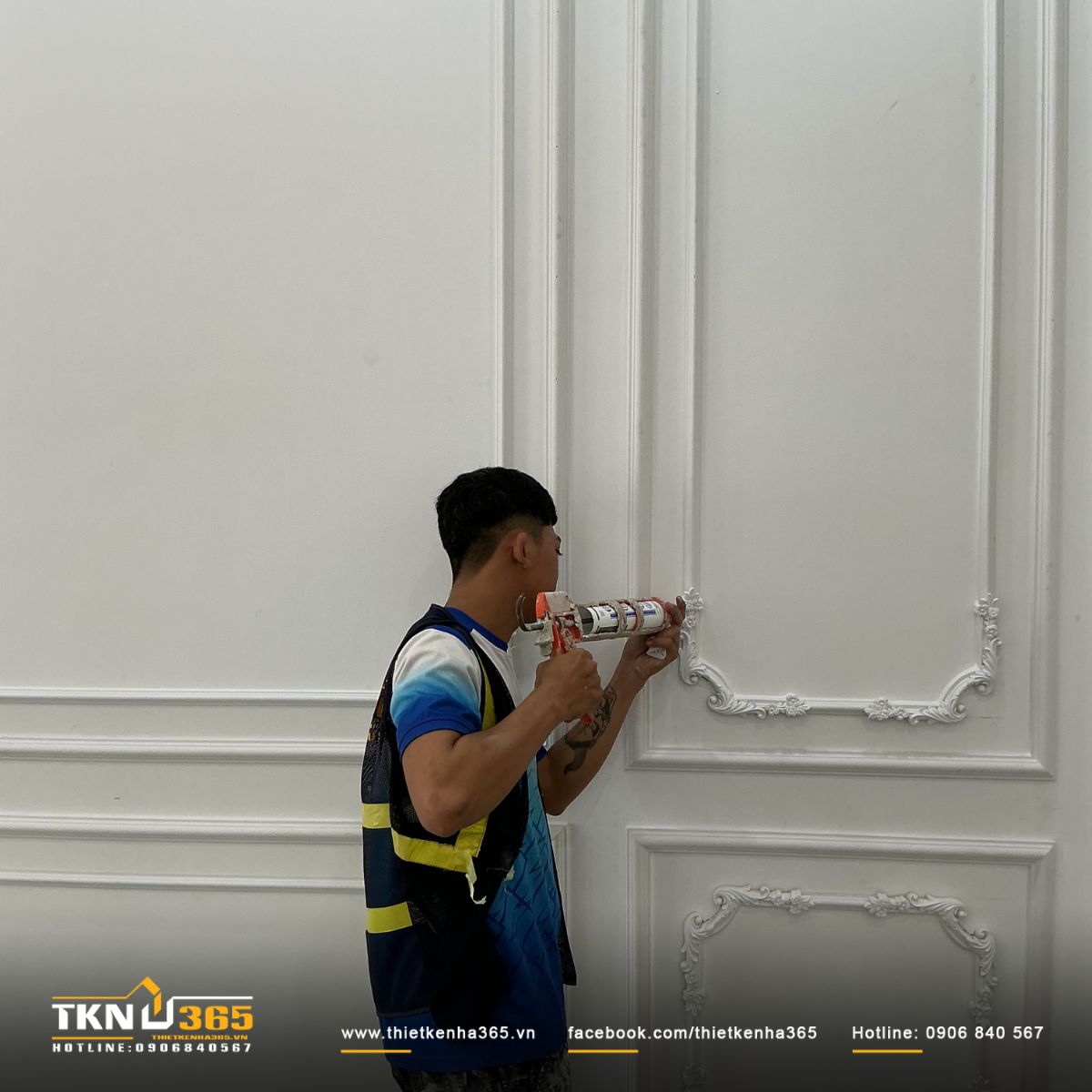 Hình ảnh thi công hoàn thiện phào chỉ trong nhà phố M’S House