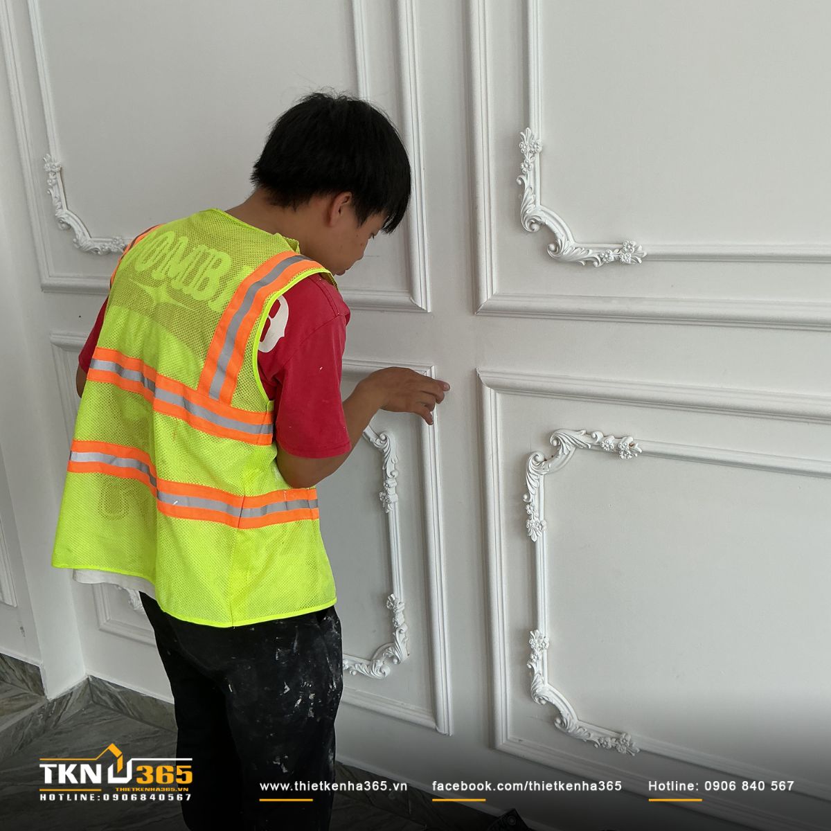 Hình ảnh thi công hoàn thiện phào chỉ trong nhà phố M’S House