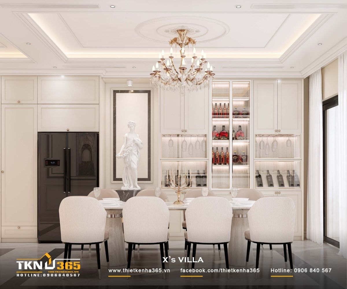 Hệ tủ rượu và tủ trưng bày thiết kế kịch trần, bố trí đèn LED hắt nhẹ, tăng chiều sâu không gian mà không phô trương