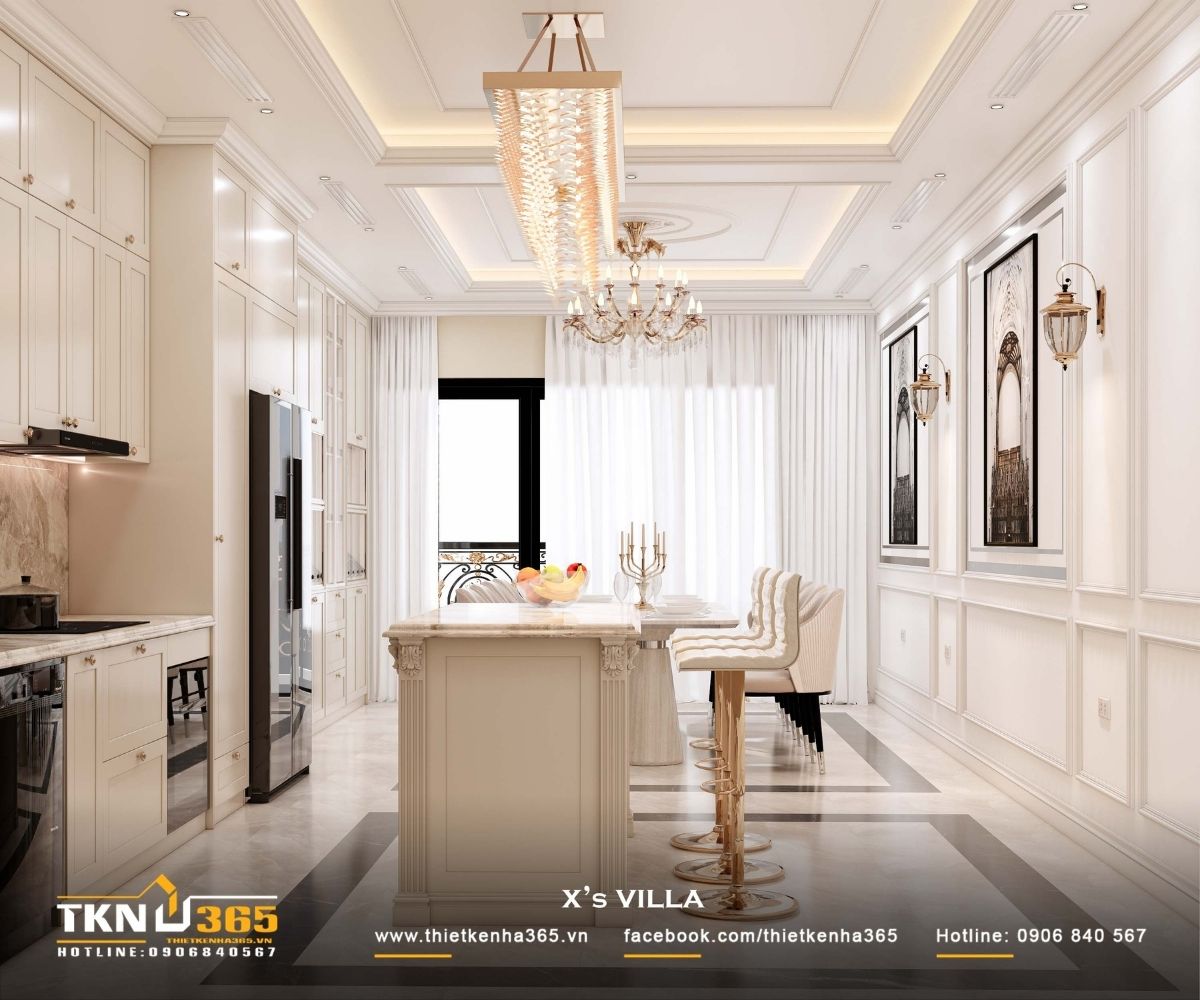 Đảo bếp liên kết trực tiếp với bàn ăn, cho phép các hoạt động nấu nướng - trò chuyện diễn ra liên tục, không bị chia cắt