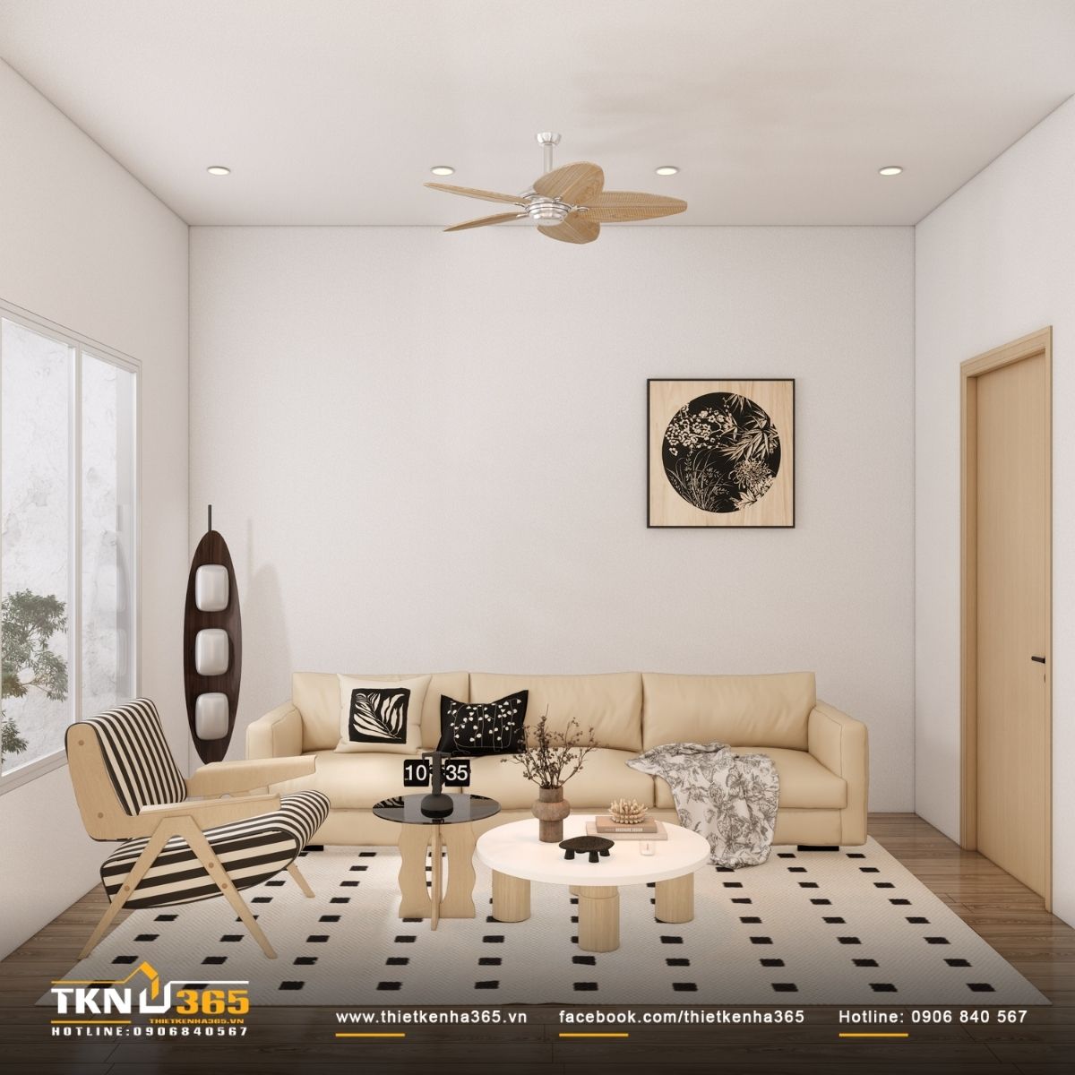 Bảng màu trung tính và nền gỗ sáng giữ nhịp không gian yên tĩnh, phù hợp cho những khoảnh khắc ngồi lại cùng nhau