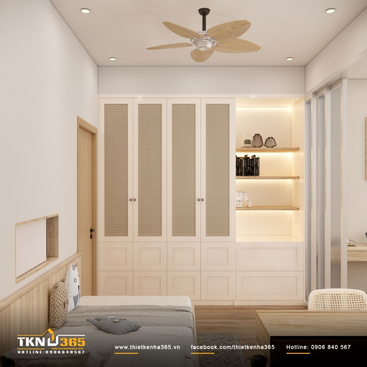 Hệ tủ lưu trữ tích hợp giúp không gian luôn gọn gàng, dễ thích nghi theo từng giai đoạn lớn lên