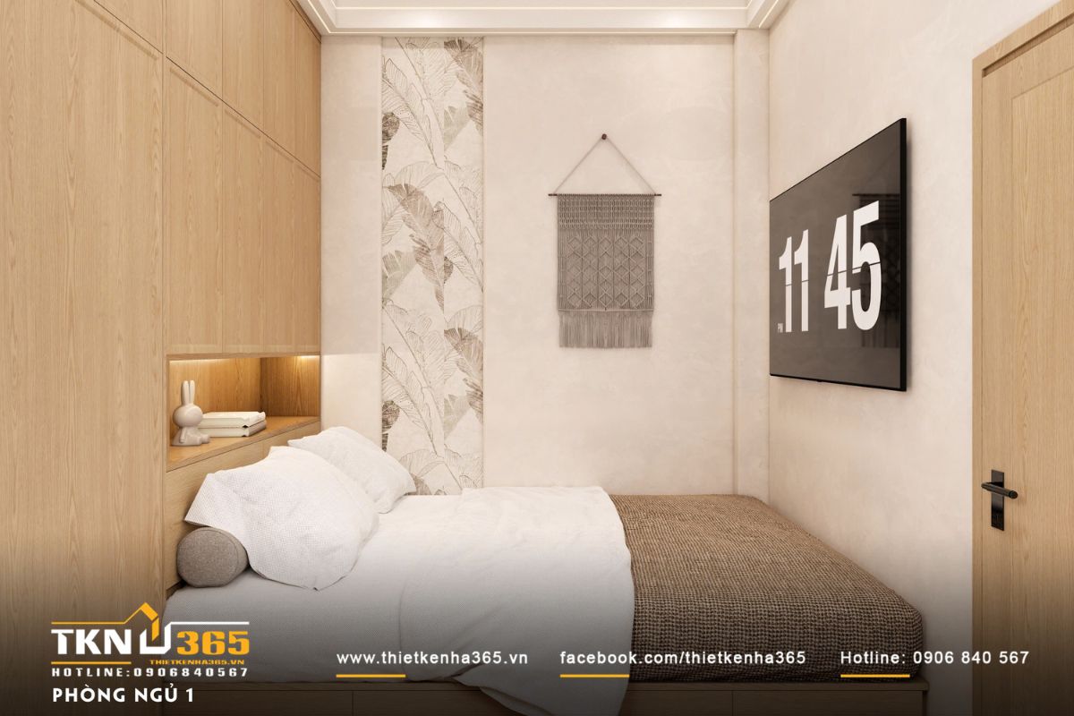 Giường ngủ thiết kế đơn giản, tích hợp hộc lưu trữ, đáp ứng nhu cầu sử dụng lâu dài trong diện tích vừa phải