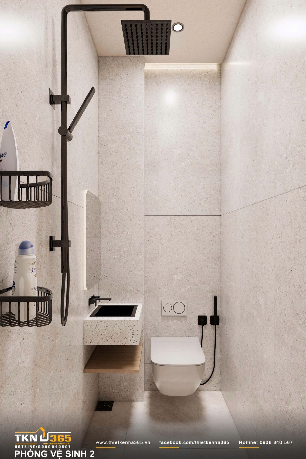 Lavabo treo tường kết hợp hộc lưu trữ bên dưới, tối ưu diện tích cho nhà phố 3 tầng