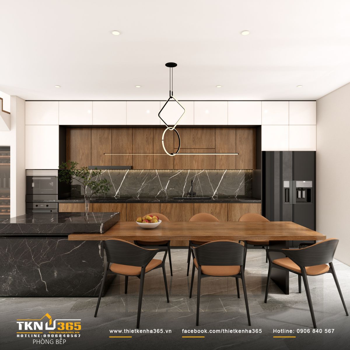 Thiết kế nội thất nhà phố 4 tầng “nhường chỗ” cho ánh sáng, vật liệu và cảm xúc cùng lên tiếng 10 Bố cục bếp gọn gàng, vật liệu gỗ và đá phối hợp tiết chế, giữ không gian luôn thoáng sáng