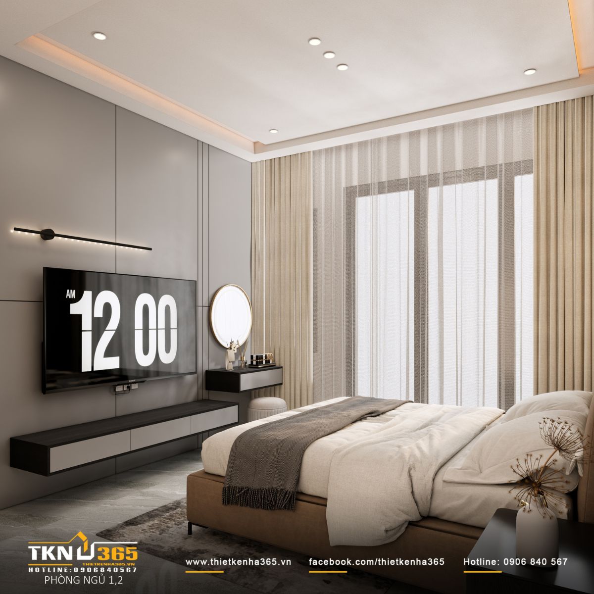 Thiết kế nội thất nhà phố 4 tầng “nhường chỗ” cho ánh sáng, vật liệu và cảm xúc cùng lên tiếng 22 Thiết kế nội thất phòng ngủ nhà phố 4 tầng kết hợp hài hòa giữa ánh sáng tự nhiên và ánh sáng nhân tạo