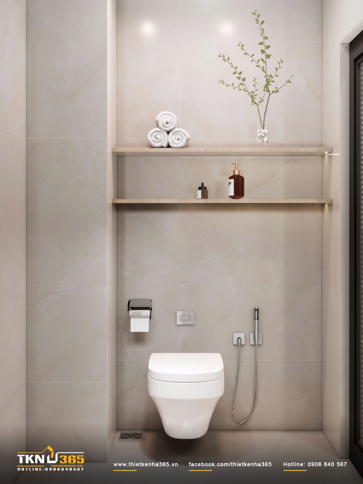 Thiết kế nội thất nhà phố 4 tầng kết hợp không gian ở và kinh doanh 25 Hệ kệ âm tường và phụ kiện chọn lọc vừa đủ, đảm bảo tiện nghi mà không làm rối không gian