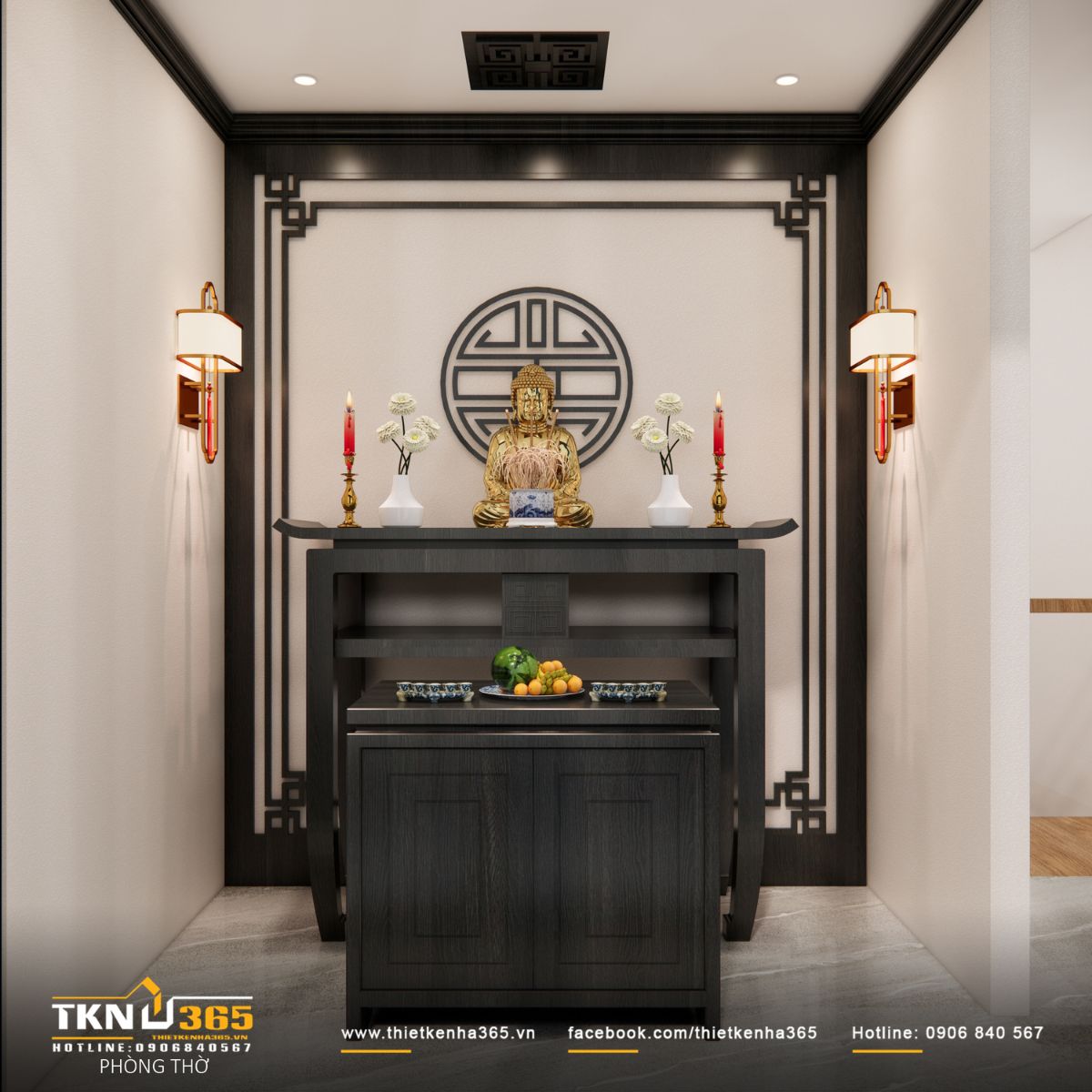 Thiết kế nội thất nhà phố 4 tầng “nhường chỗ” cho ánh sáng, vật liệu và cảm xúc cùng lên tiếng 27 Phòng thờ tầng 4 bố trí gọn gàng, giữ sự trang nghiêm và tĩnh tại cho không gian sinh hoạt tâm linh
