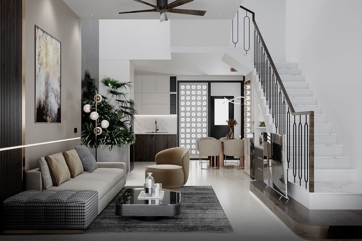 Thiết kế nội thất đơn giản, ưu tiên tủ kệ âm tường giúp tối ưu công năng lưu trữ (Ảnh: Sưu tầm)