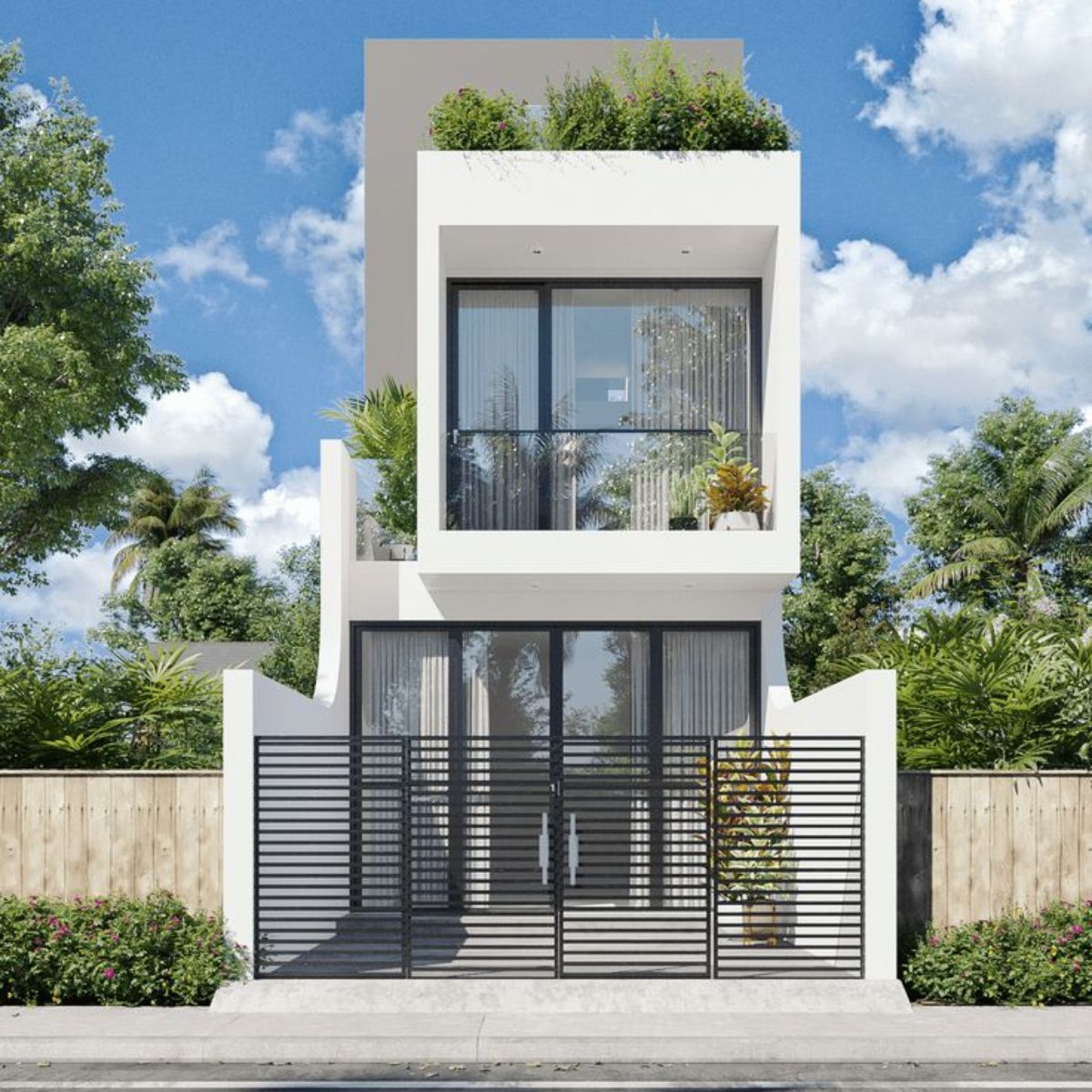 Nhà 1 trệt 1 lầu 5x15 phong cách hiện đại sở hữu thiết kế mặt tiền đơn giản (Ảnh: Sưu tầm)
