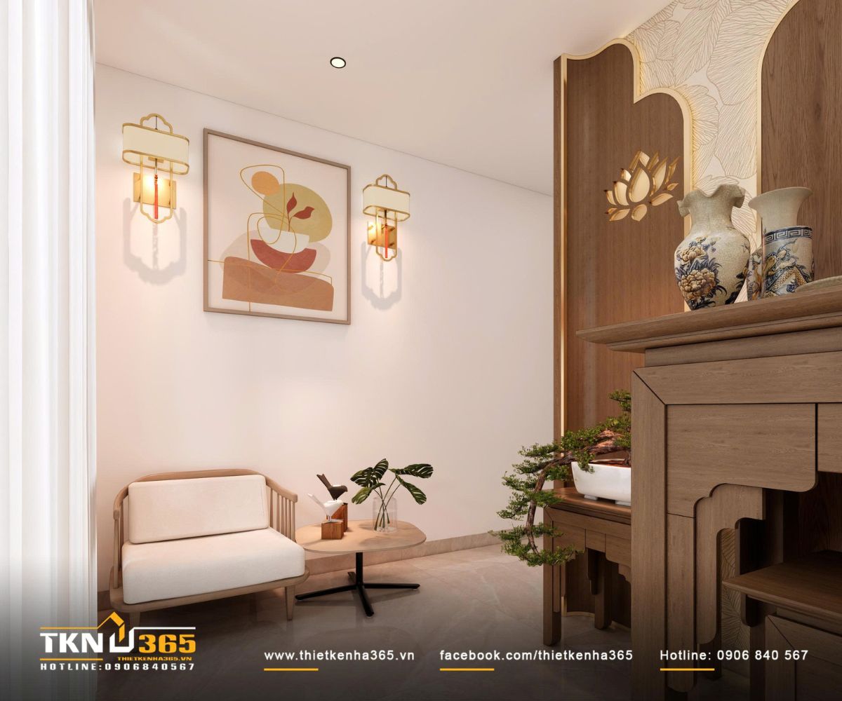 Góc ngồi bên cửa sổ với ánh sáng dịu nhẹ giúp không gian thờ tự giữ được sự tĩnh lặng và cân bằng