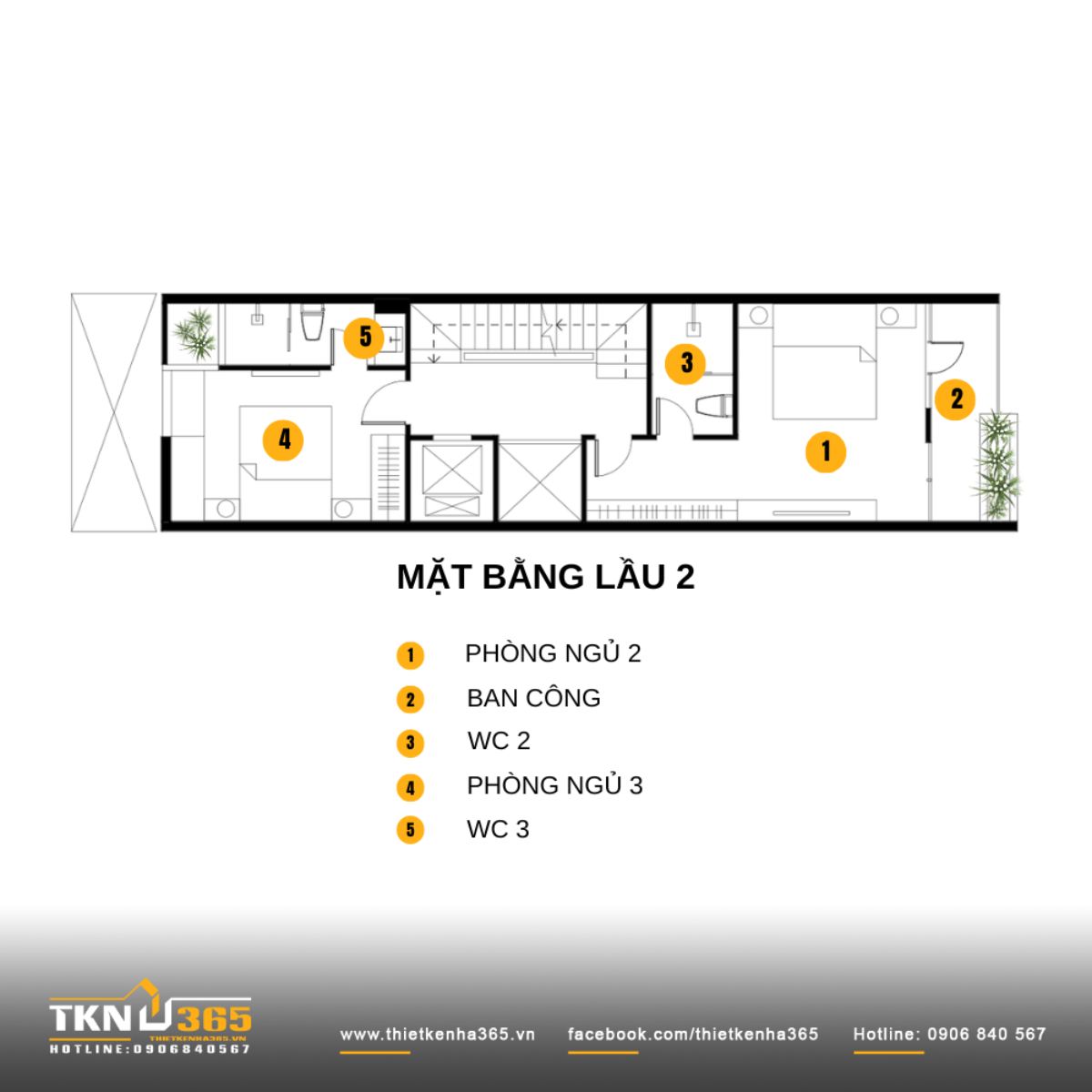 Lầu 2 gồm hai phòng ngủ khép kín với hai WC riêng, đảm bảo tính độc lập và thuận tiện trong sinh hoạt