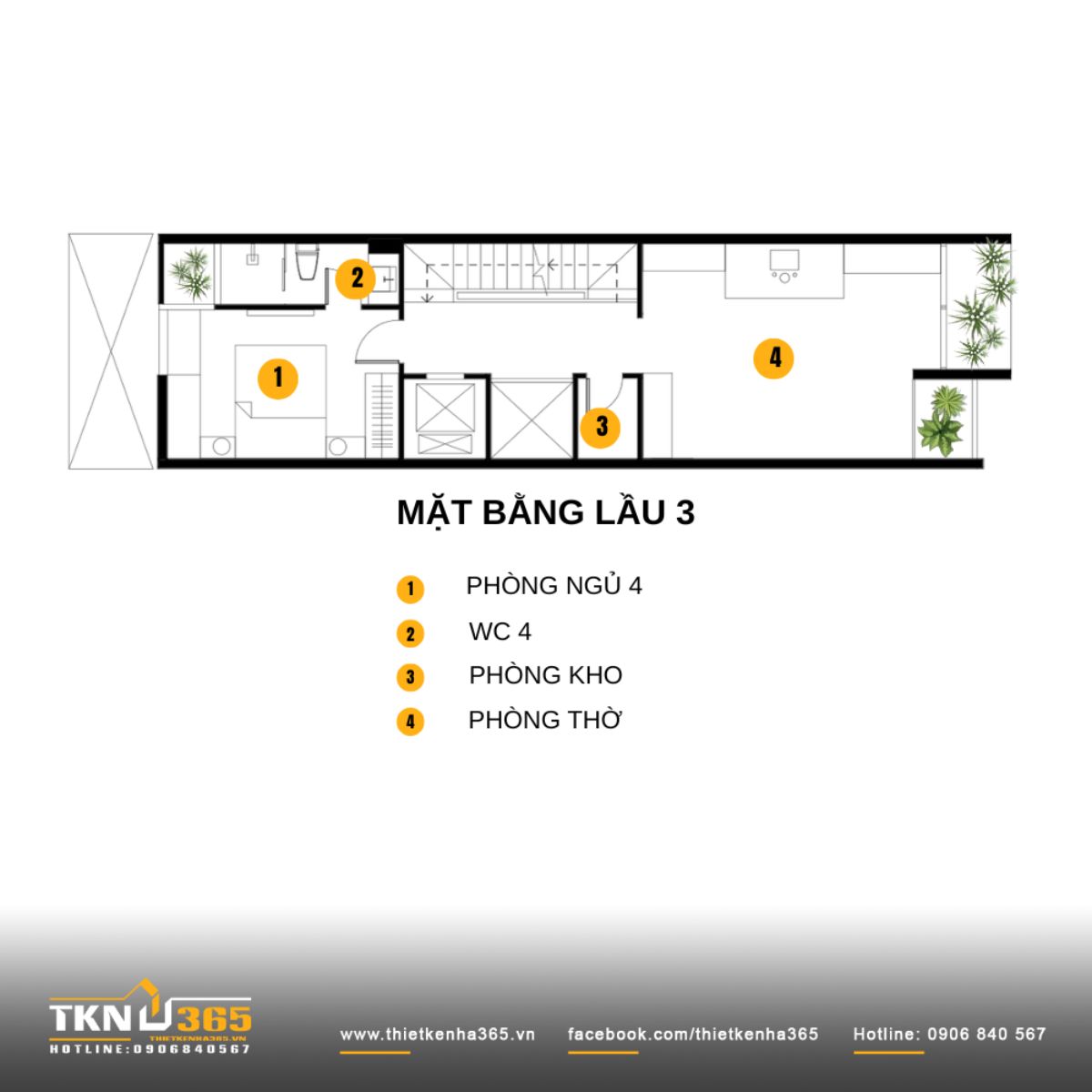 Tầng cao nhất dành cho phòng ngủ, phòng thờ và kho, trong đó phòng thờ đặt ở vị trí cao và yên tĩnh nhất của nhà phố 4 tầng