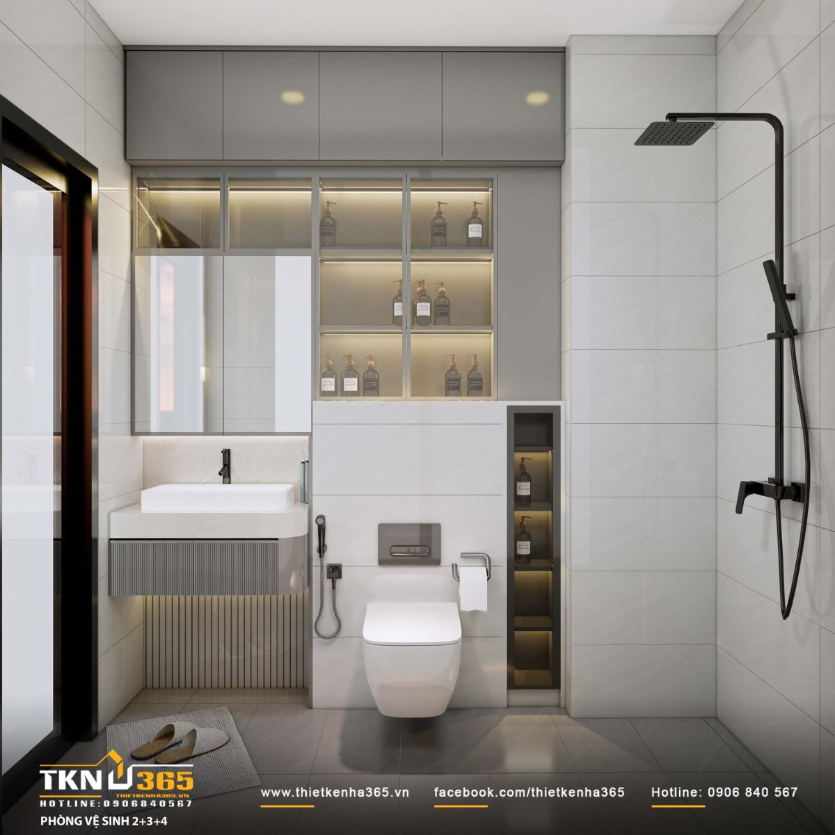 Khu vực tắm đứng bố trí tách biệt, sử dụng thiết bị tối giản, thuận tiện cho sinh hoạt hàng ngày và dễ dàng vệ sinh, bảo trì