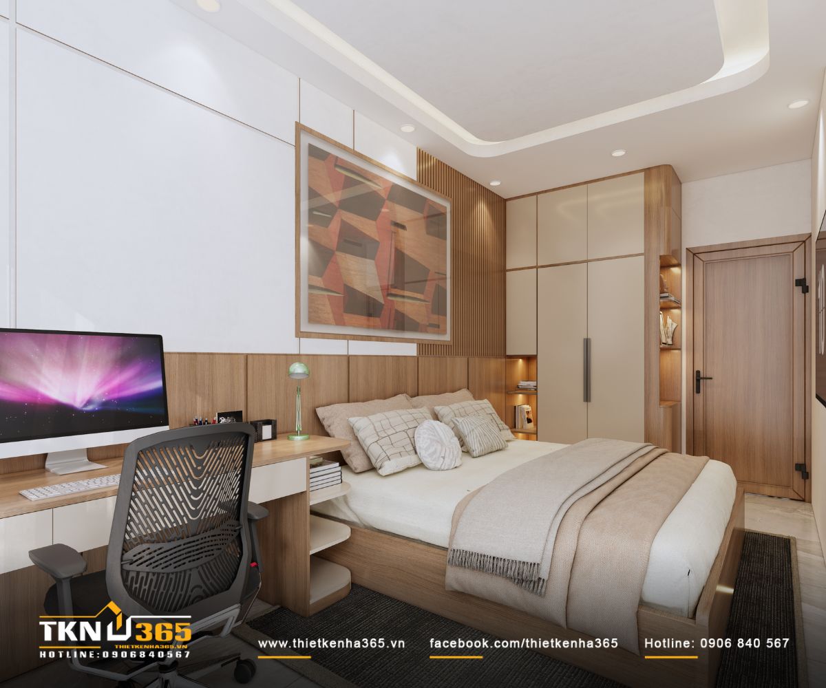 Góc làm việc nhỏ đặt vừa vặn cạnh cửa sổ, tận dụng ánh sáng tự nhiên cho sinh hoạt hàng ngày
