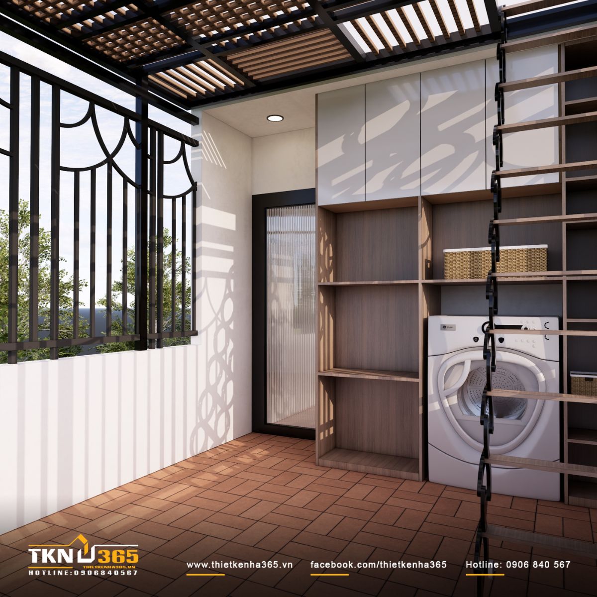 Hệ tủ tích hợp giúp không gian phụ trợ luôn trật tự, đáp ứng công năng mà vẫn giữ sự nhẹ nhàng tổng thể