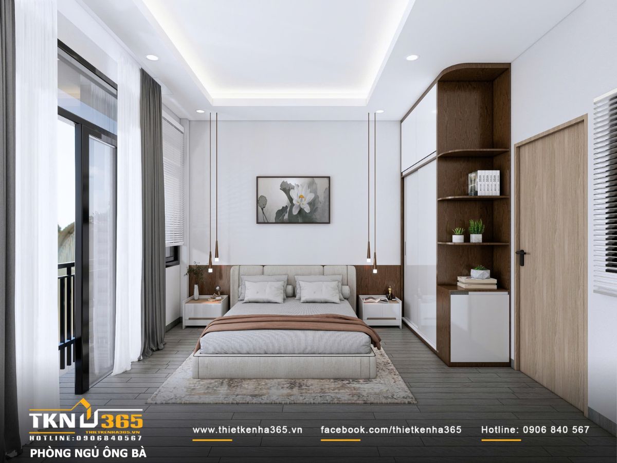 Thiết kế nội thất nhà phố mặt tiền 3m - Giải quyết bài toán ánh sáng và tổ chức không gian hẹp 16 Phòng ngủ ông bà ưu tiên bố cục đơn giản, giường thấp và lối đi thông thoáng để đảm bảo an toàn khi sử dụng