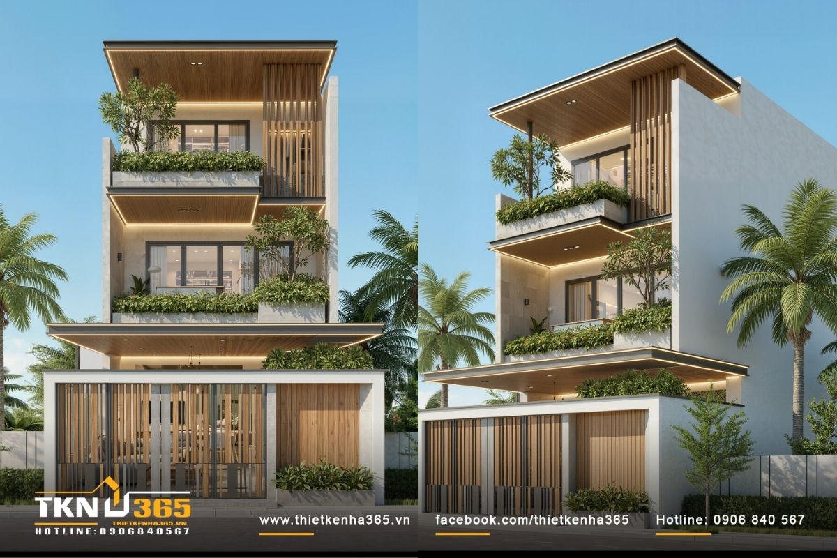 Nhà phố 3 tầng 6x16m thiết kế mặt tiền xanh