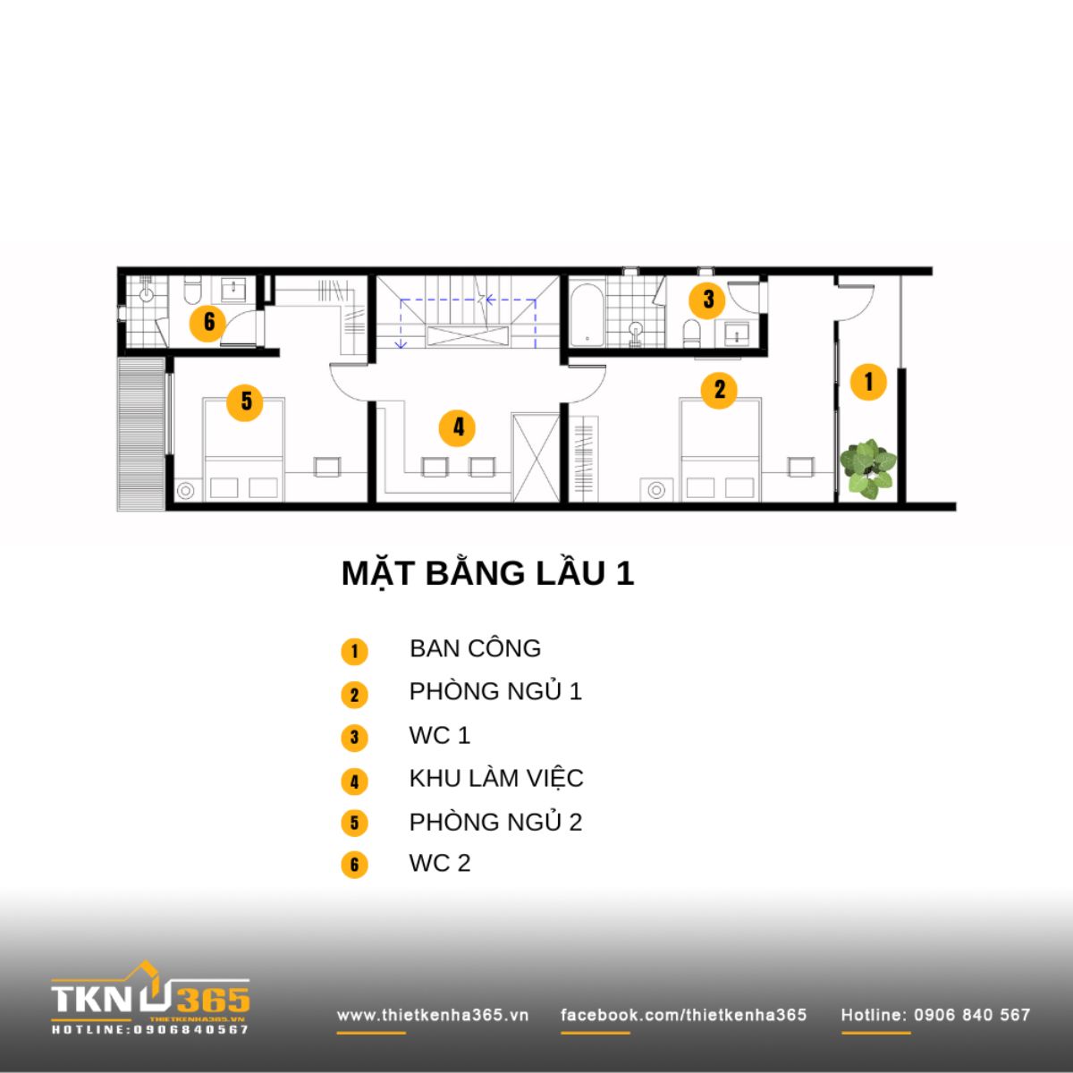 Bản vẽ nhà 1 trệt 2 lầu diện tích trung bình 5x15m bố trí linh hoạt 2 phòng ngủ và sinh hoạt thoải mái