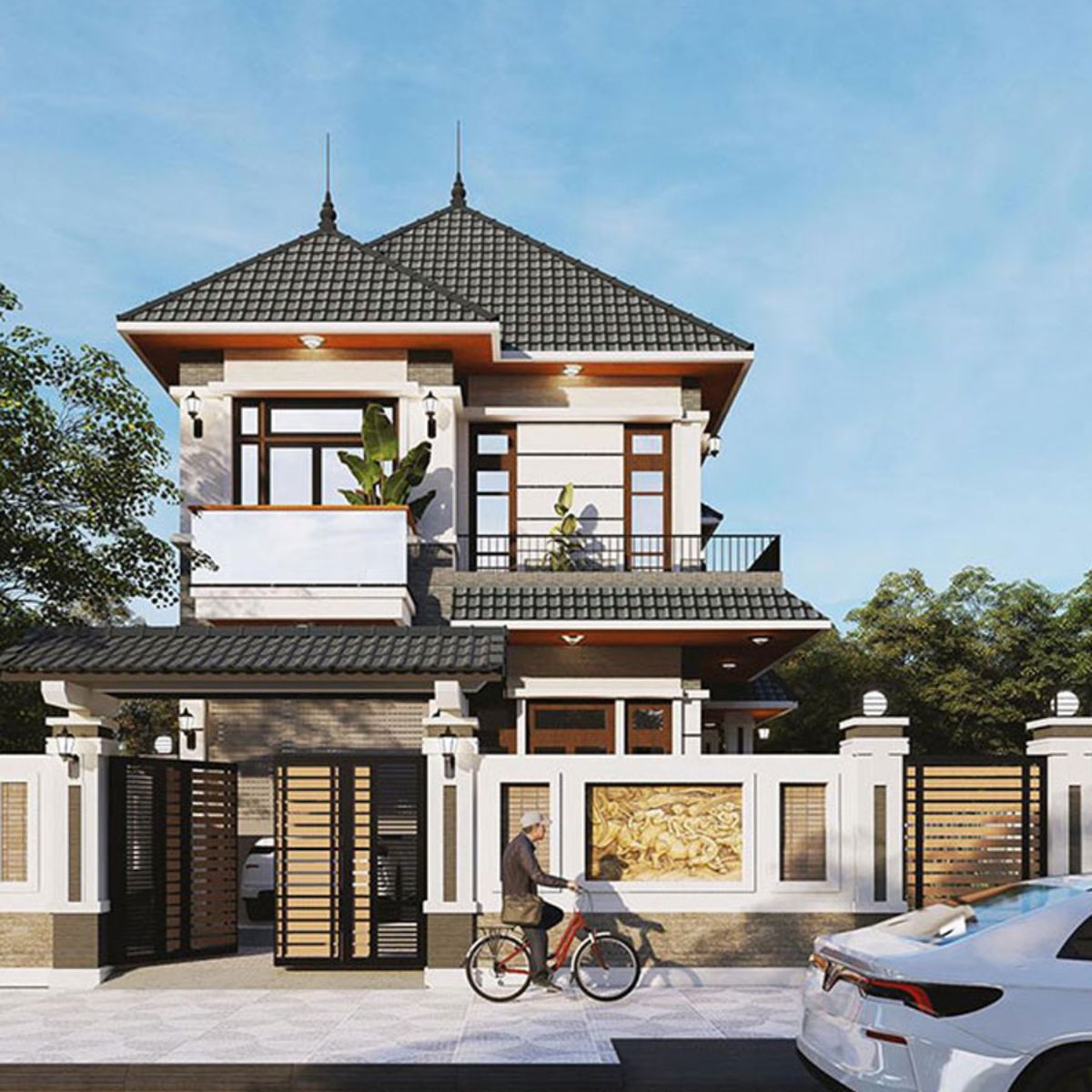 Nhà phố 7x15m hiện đại thiết kế mái thái 2 tầng hoặc mái nhật hiện đại sẽ đẩy chi phí cao hơn phương án cơ bản khoảng 5 - 20% (Ảnh: Sưu tầm)