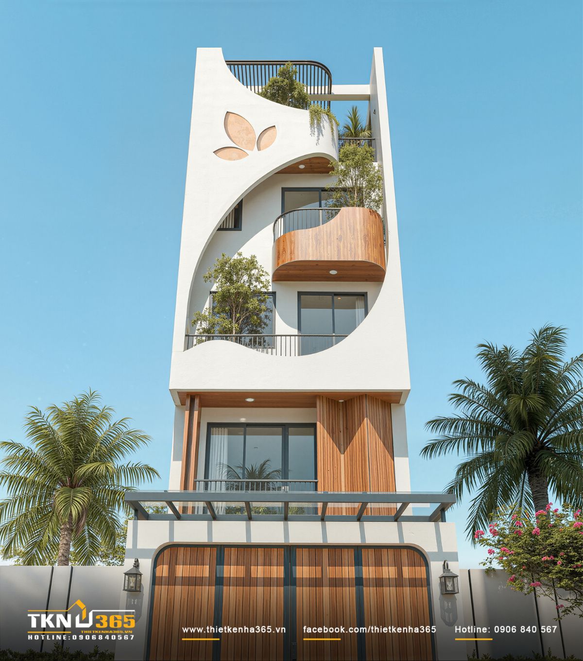 Thiết kế nhà phố 4 tầng tại Kiên Giang “thấu hiểu” nếp sinh hoạt của từng thành viên trong gia đình 4 Vật liệu gỗ đóng vai trò tạo điểm nhấn ấm áp, giúp mặt tiền nhà phố 4 tầng trở nên mềm mại và gần gũi hơn