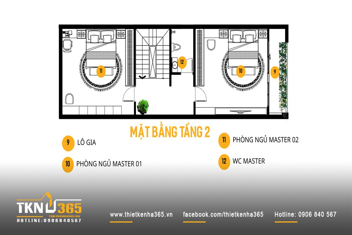 Thiết kế nhà phố 4 tầng tại Kiên Giang “thấu hiểu” nếp sinh hoạt của từng thành viên trong gia đình 8 Tầng 2 tiếp tục bố trí hai phòng ngủ master cùng logia nhỏ, đảm bảo sự riêng tư và thông thoáng cho từng thành viên