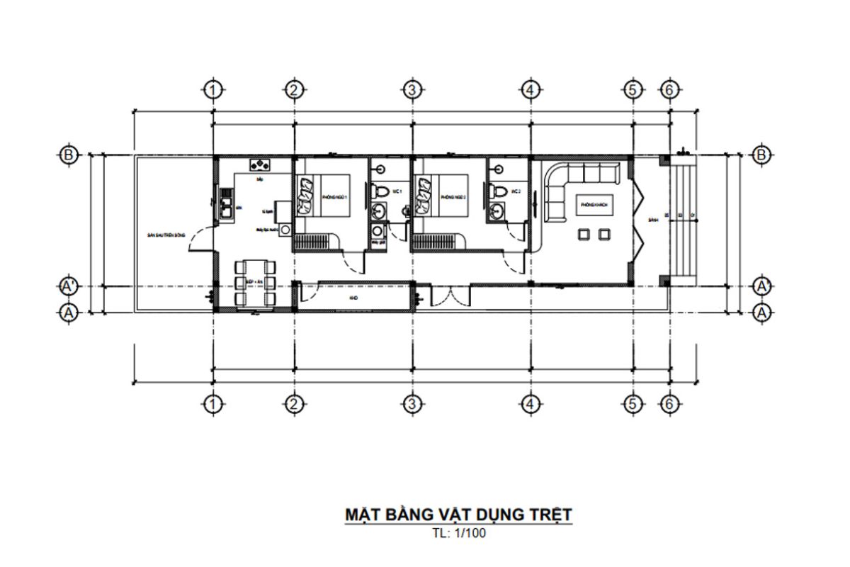 Bản vẽ biệt thự 1 tầng 100m2 với các khu vực chức năng được sắp xếp khoa học, cân đối (Ảnh: Sưu tầm)
