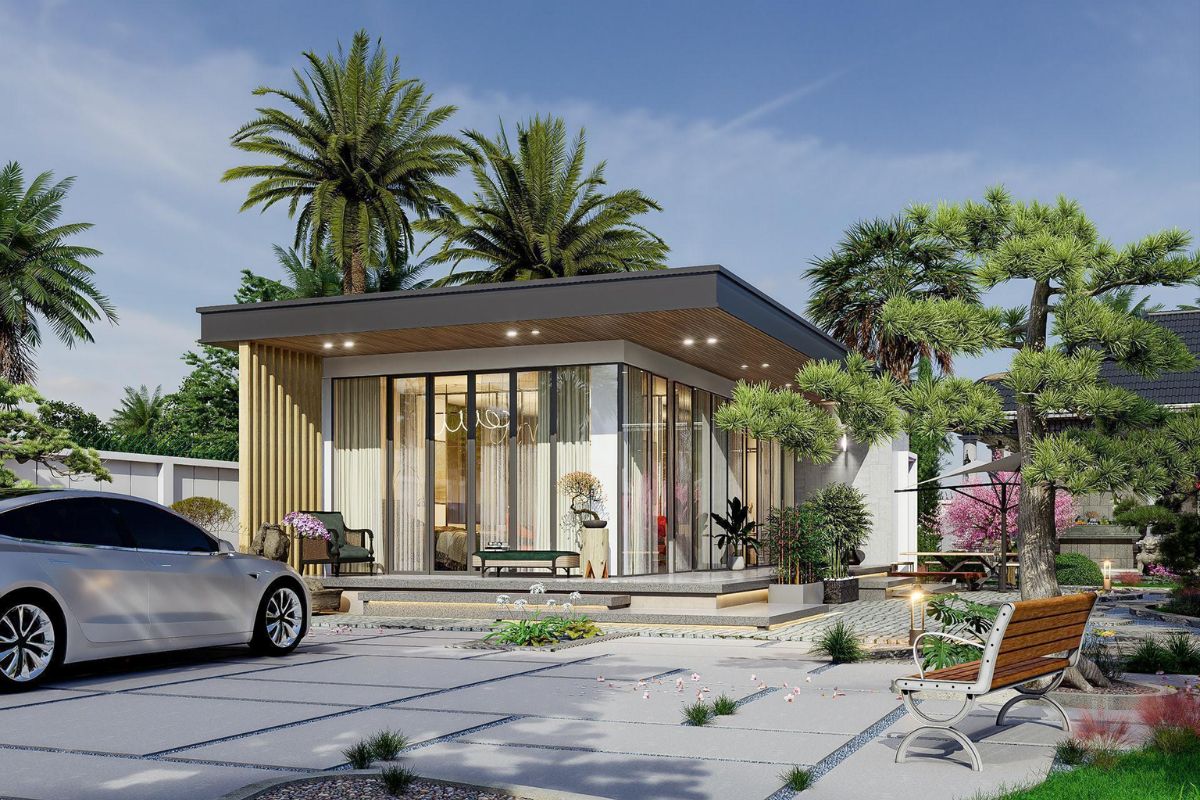 Mẫu biệt thự 1 tầng 100m2 phong cách hiện đại sở hữu thiết kế gọn gàng và trẻ trung (Ảnh: Sưu tầm)