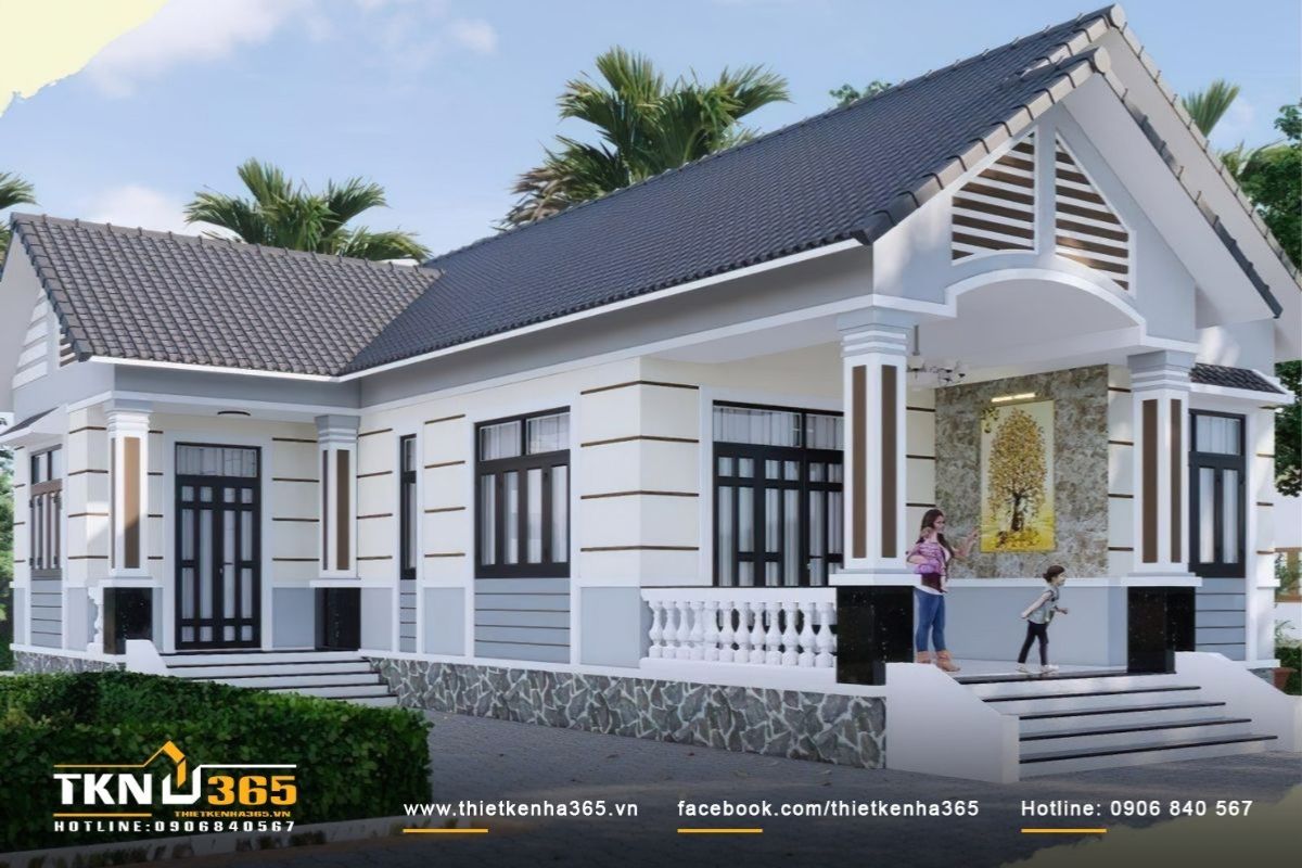 Mẫu nhà biệt thự 1 tầng 100m2 chữ L tối ưu diện tích hiệu quả, tăng khả năng đón gió và ánh sáng tự nhiên