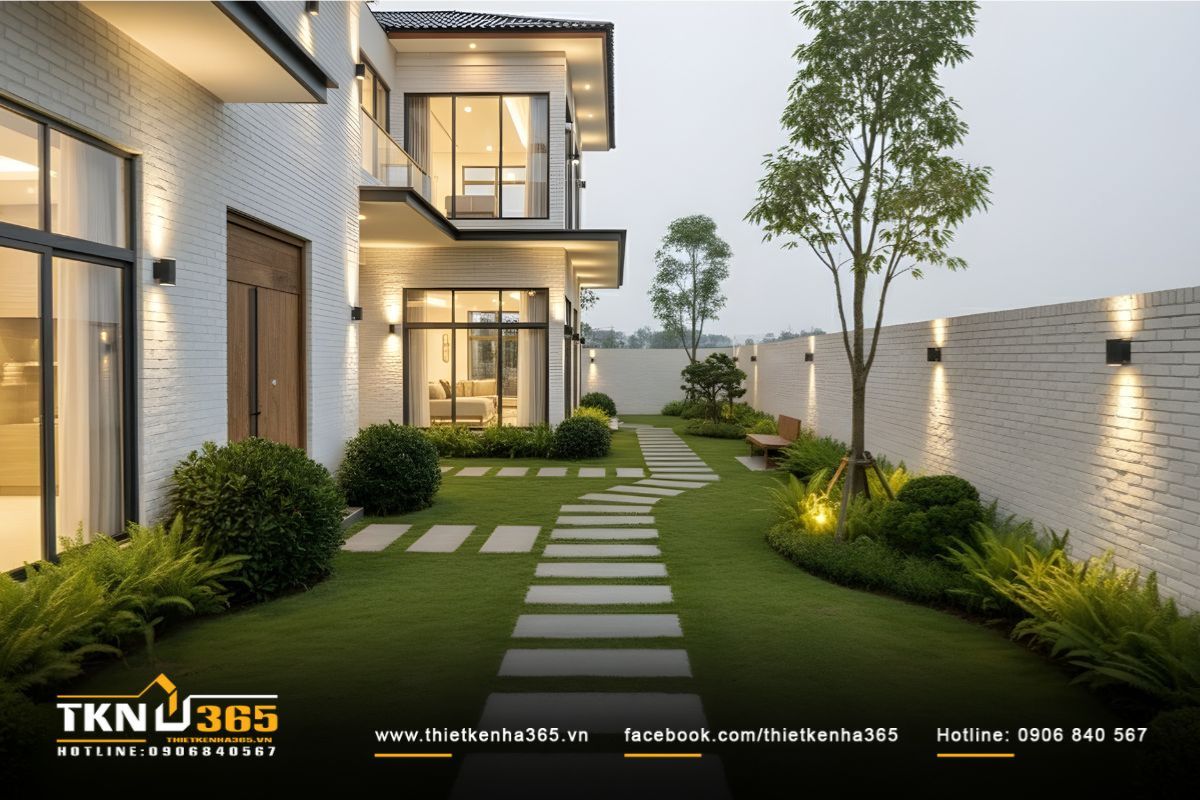 Mẫu Biệt Thự 2 Tầng 10x15m Đẹp, Hiện Đại & Tối Ưu Công Năng 14 Sân vườn trong biệt thự 2 tầng 10x15m bố trí hợp lý, mang luồng không khí mát mẻ đến mọi ngóc ngách bên trong