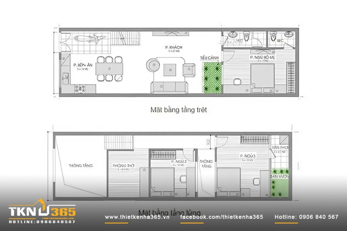Bản vẽ mặt bằng mẫu nhà cấp 4 6x20m có gác lửng
