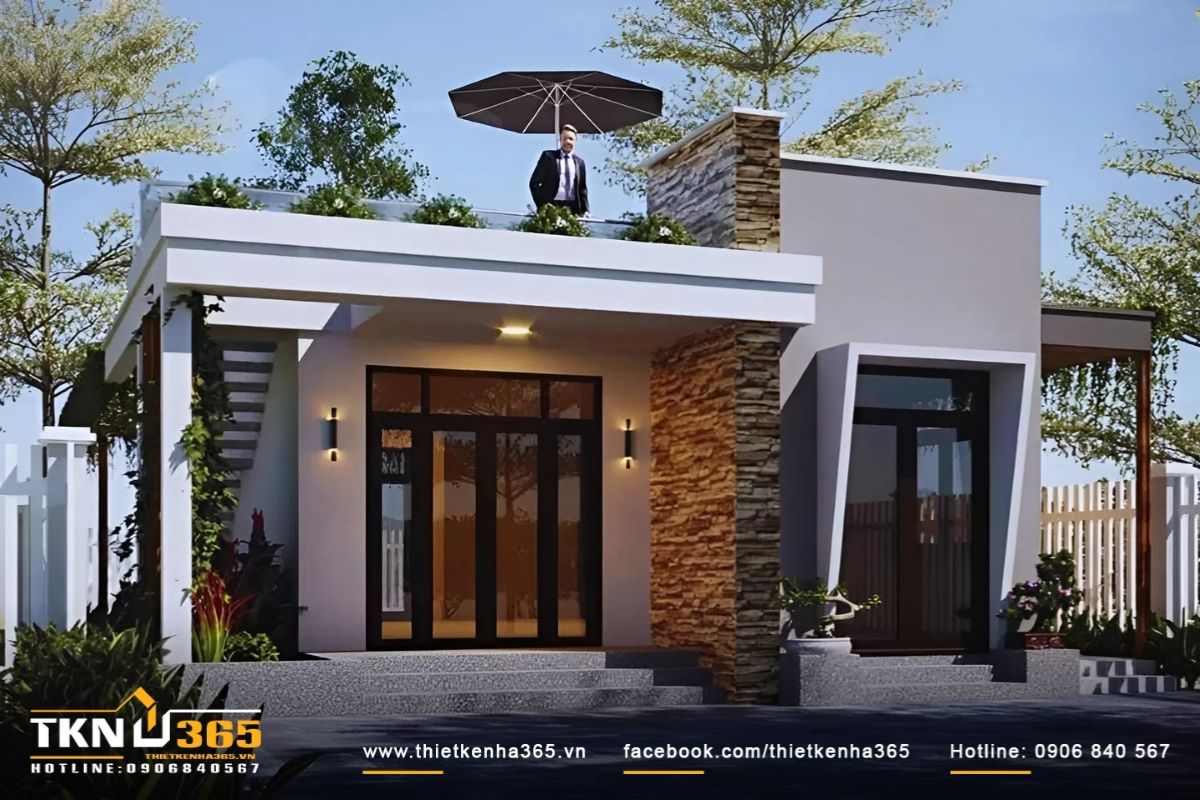 Mẫu nhà cấp 4 6x20m mái bằng tối giản giúp gia chủ tối ưu chi phí và thời gian thi công