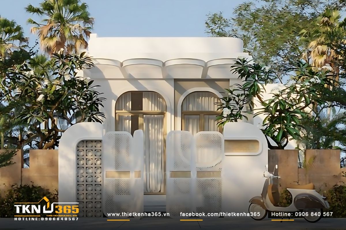 Mẫu thiết kế nhà 6x12m đẹp chừa sân trước 2m giúp cải thiện vi khí hậu và đảm bảo thông gió