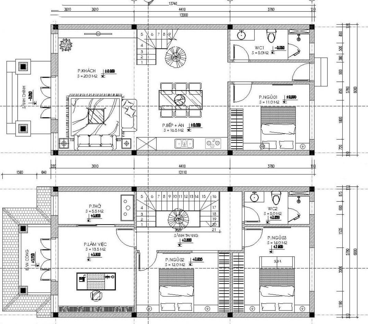 Mẫu nhà 6x12m 3 phòng ngủ 2 tầng là lựa chọn phù hợp với gia đình có 3 - 4 thành viên, cân bằng giữa không gian chung và riêng tư (Ảnh: Sưu tầm)