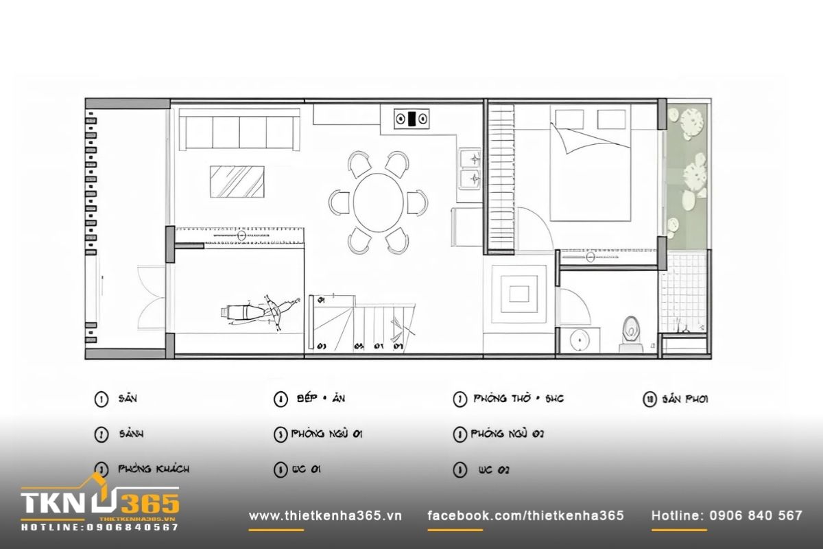Bản vẽ mặt bằng nhà cấp 4 100m2 có sân vườn, giúp không gian sống quanh năm thoáng sáng